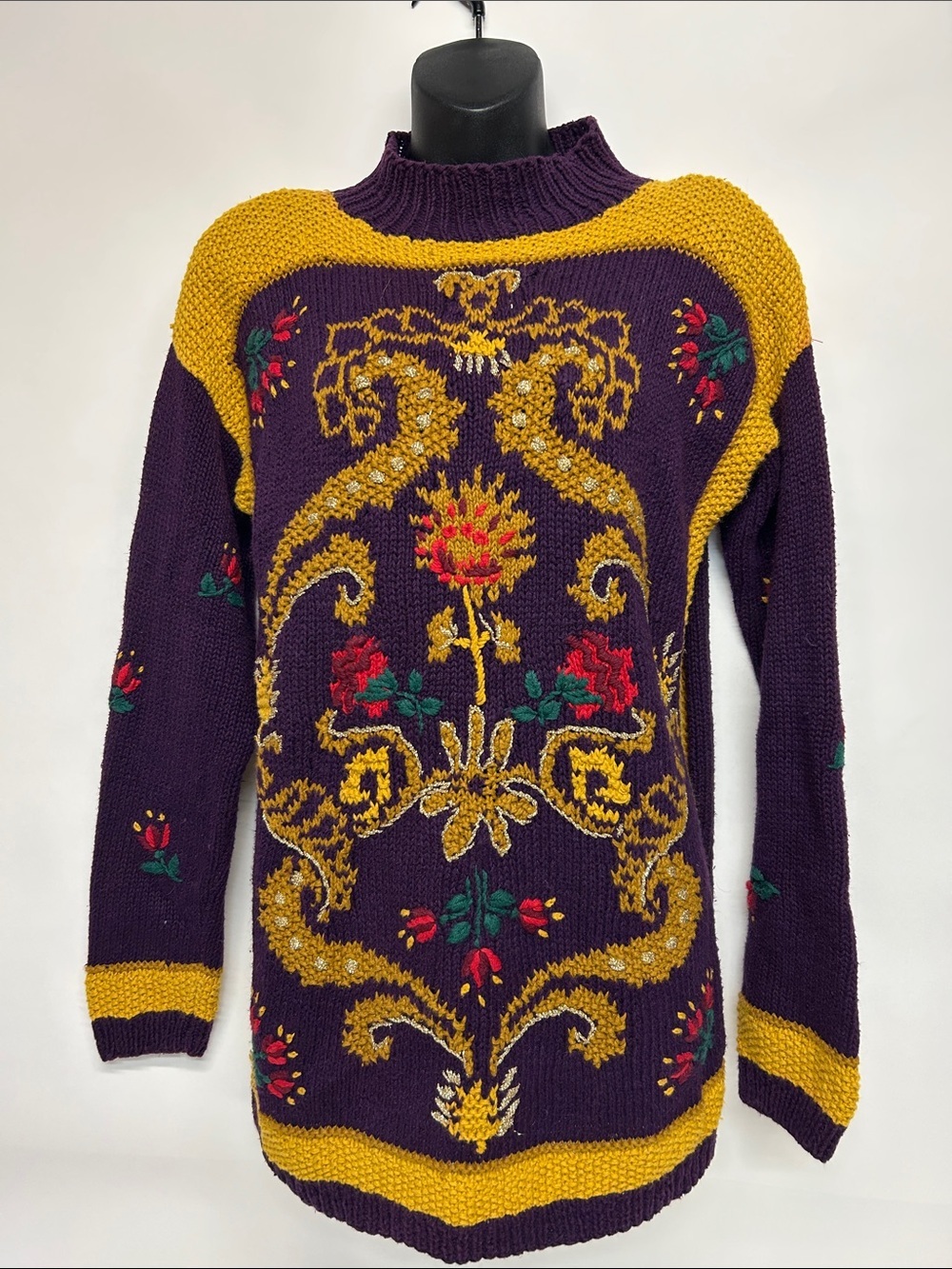 Casual Corner Purple Knit Sweater with Mustard Accent size small